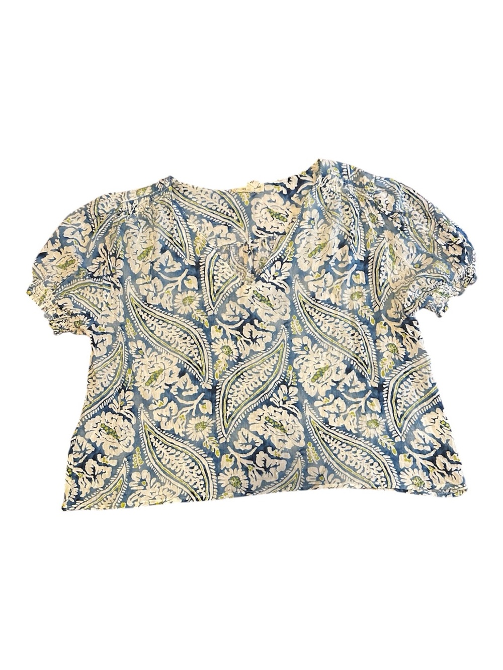 Christian Serrano Women’s Blue Floral Paisley Short Sleeve Top Size L